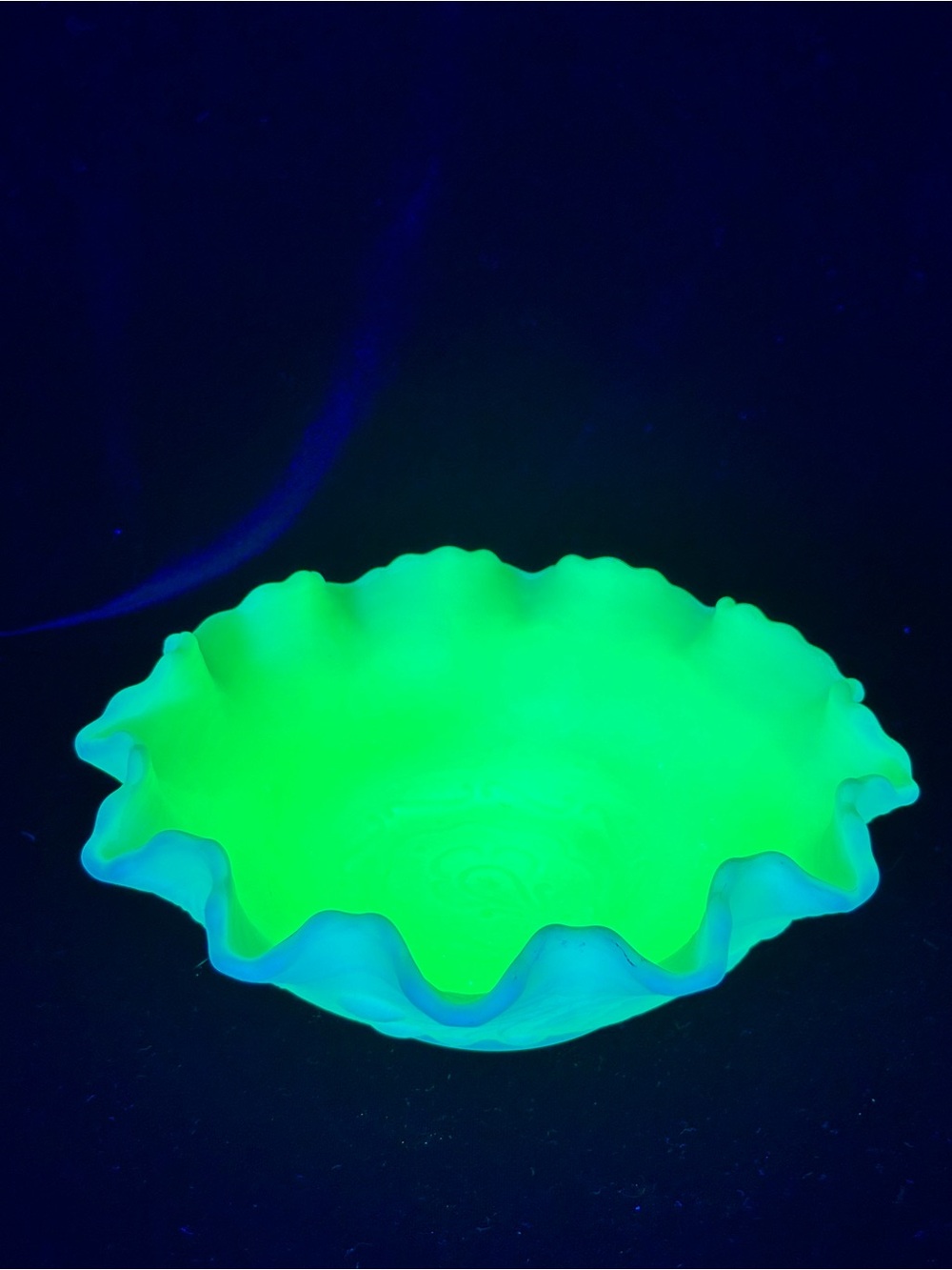 Vintage Fenton Satin Custard Uranium Glass Persian Medallion Ruffled Candy Bowl